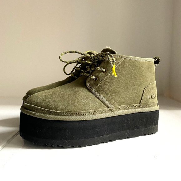 UGG Shoes - UGG Amy Green Lace up Platform Suede Shearling Bootie 10